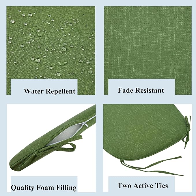 FUNHOME 17"x16"x2" Outdoor Chair Cushions Set of 4, Water Resistant Patio Chair Pads with Ties, Seat Cushions for Home Garden Furniture Decoration-Moss Green