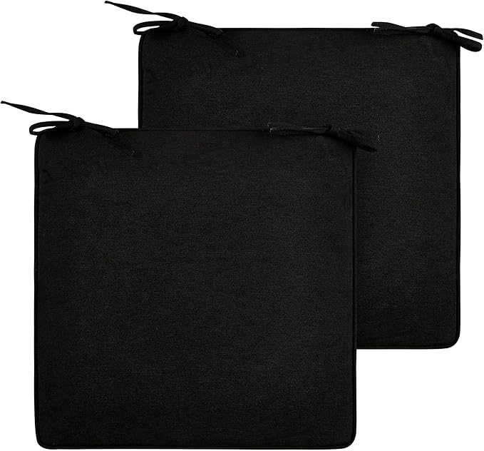 FUNHOME Indoor/Outdoor Chair Cushions Set of 2, 18 x 18 x 2.5 Inch Square Corner Outdoor Cushions for Patio Furniture,2 Packs Patio Chair Cushions with Ties-Black