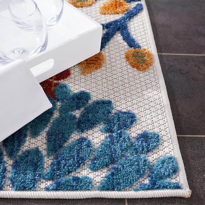 Safavieh Washable Rug Outdoor Cabana Collection - 10' Square, Cream & Red, Non-Shedding & Easy to Clean, Ideal for Patio, Backyard, Deck, Mudroom (CBN832A)