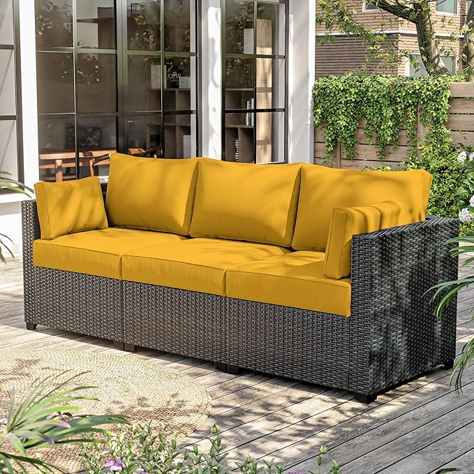 8-Piece Outdoor Cushions for Patio Furniture Thick Outdoor Chair Cushions Resilient Foam Waterproof Deep Seat Cushion Replacement for 3-Seat Sectional Sets Liner&Cover Yellow