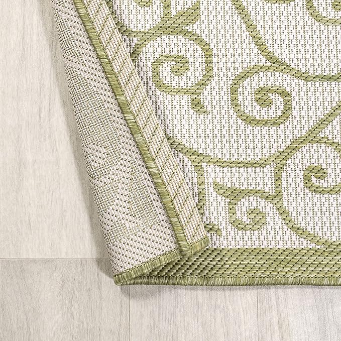 JONATHAN Y Vintage Filigree Indoor Outdoor Area Rug 9X12 Green/Cream, Madrid Textured Weave for Backyard, Patio, Porch, Easy-Cleaning, High Traffic, Pet-Friendly, Non-Shedding (SMB107H-9)