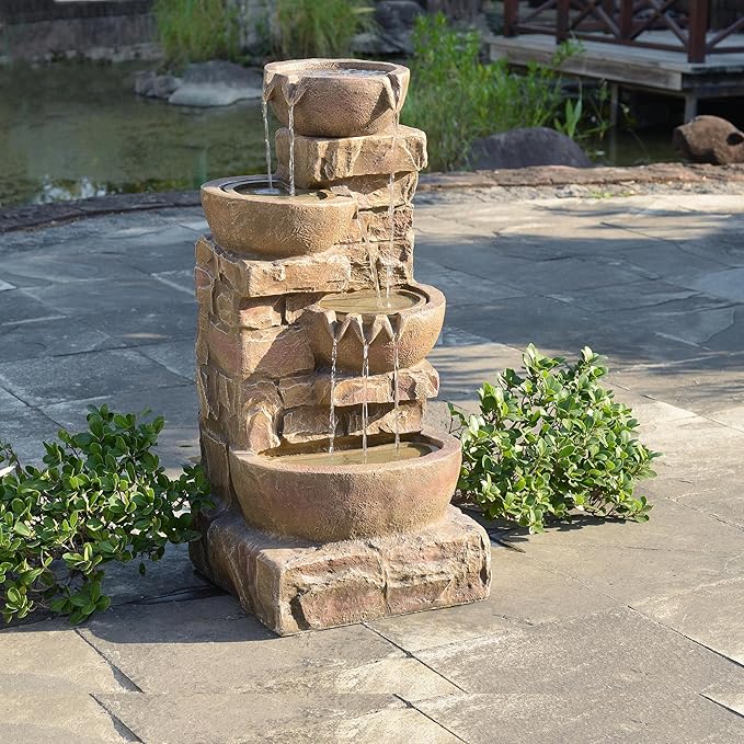 Teamson Home 33.27" Water Fountain with LED Lights, Brown