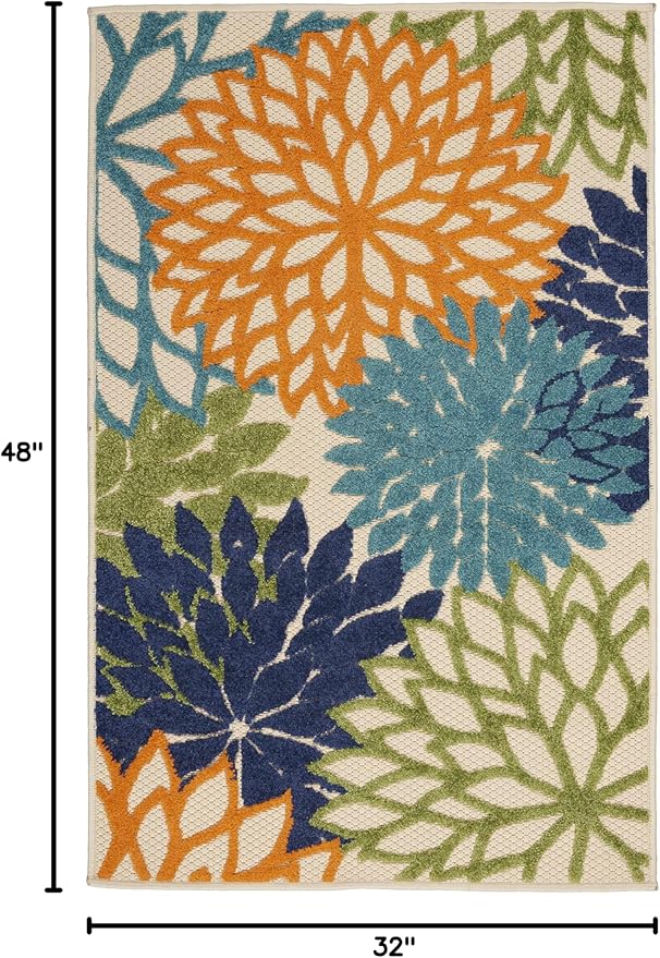Nourison Home Aloha Indoor/Outdoor Multicolor 2'8" x 4' Area Rug, Tropical, Botanical, Easy Clean, Non Shedding, Bed Room, Living Room, Dining Room, Deck, Backyard, Patio (3x4)