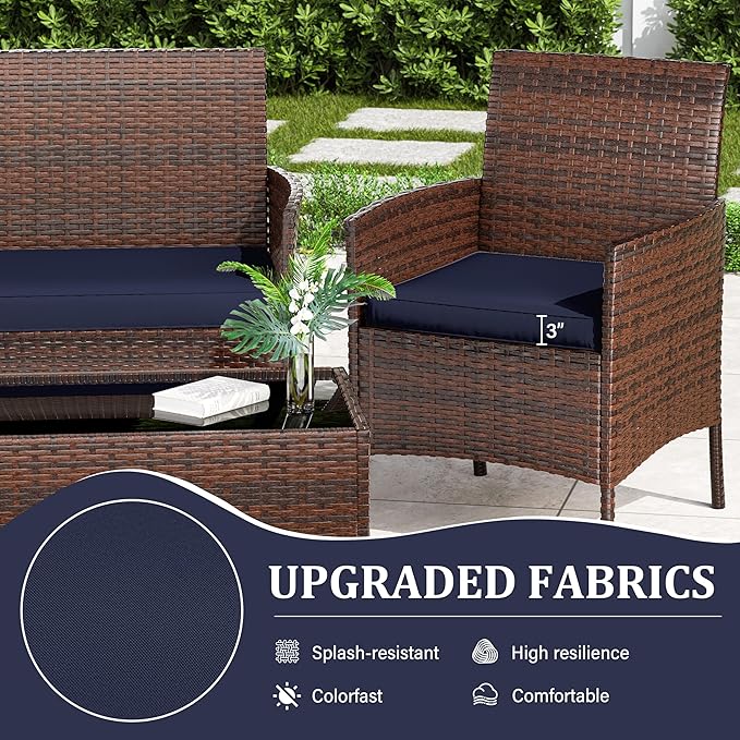 3 Pack Outdoor Replacement Cushions, Fit for 4-Seater Wicker Rattan Patio Conversation Set, 36x18x3,18x18x3, Liner & Cover