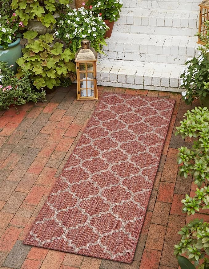 Unique Loom Outdoor Trellis Collection Area Rug (2' x 6' 1" Runner, Rust Red/ Ivory)