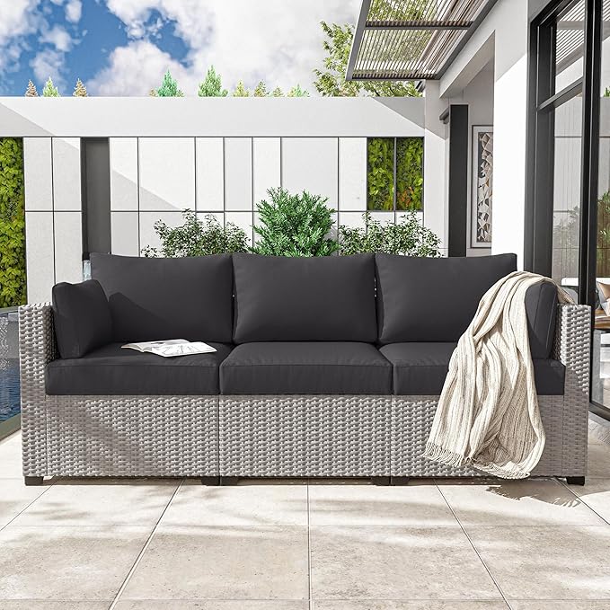 Outdoor Furniture Replacement Cushions, Waterproof Patio Furniture Cushions, 4" Deep Seat Outdoor Sectional Cushion for 3-Seat Outdoors Rattan Sofa Patio Sofa Cushion, Grey