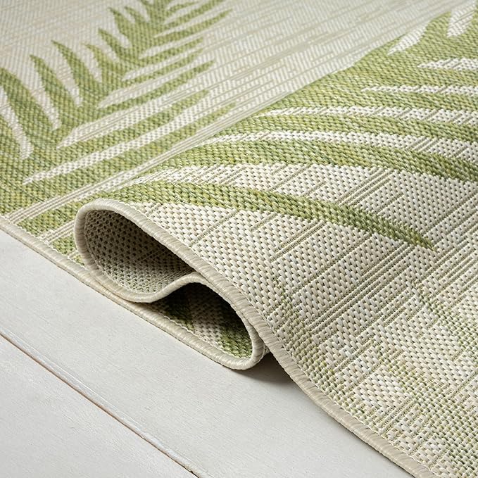 LR Home 2x3 Indoor/Outdoor Area Rug for Home Decor | Coastal Palm Leaf Carpet for Living Room, Bedroom, Playroom, Patio, Garden | Modern Farmhouse Rug | Green/Beige