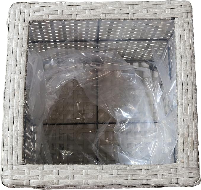 Sunnydaze Polyrattan Square Indoor Planters Set - Includes 14-Inch and 11-Inch Modern Decorative Planter - Features Attached Clear Polypropylene Liner - Gray