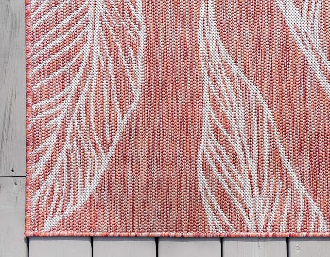 Unique Loom Outdoor Botanical Collection Area Rug - Leaf (4' 1" x 6' 1" Rectangle, Rust Red/ Gray)