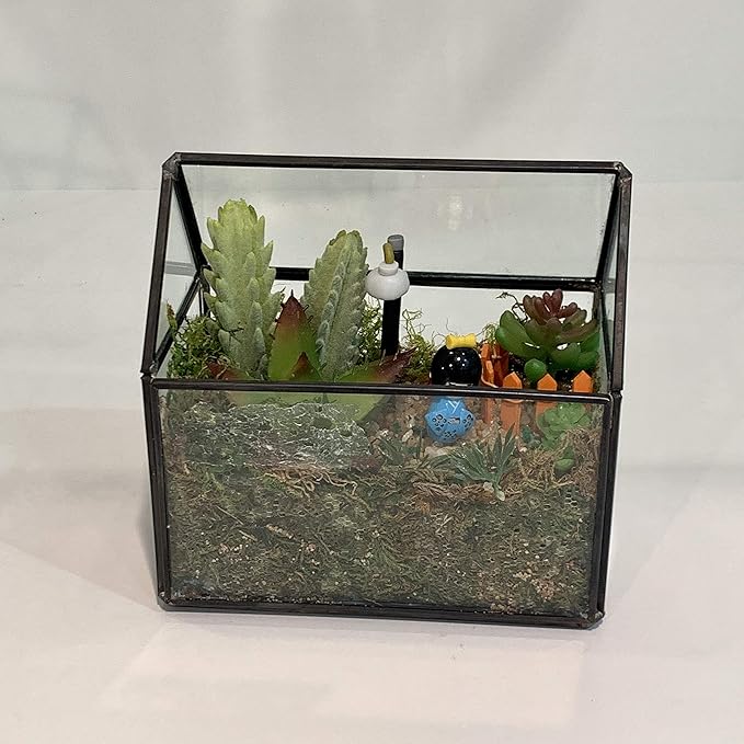 WGV Geometric Planter Terrarium, Width 6" x 3.5" Height 6" Clear Glass Black Frame DIY Succulent air Plant Miniature Fairy Garden Windowsill Tabletop Decor, House 1 Piece