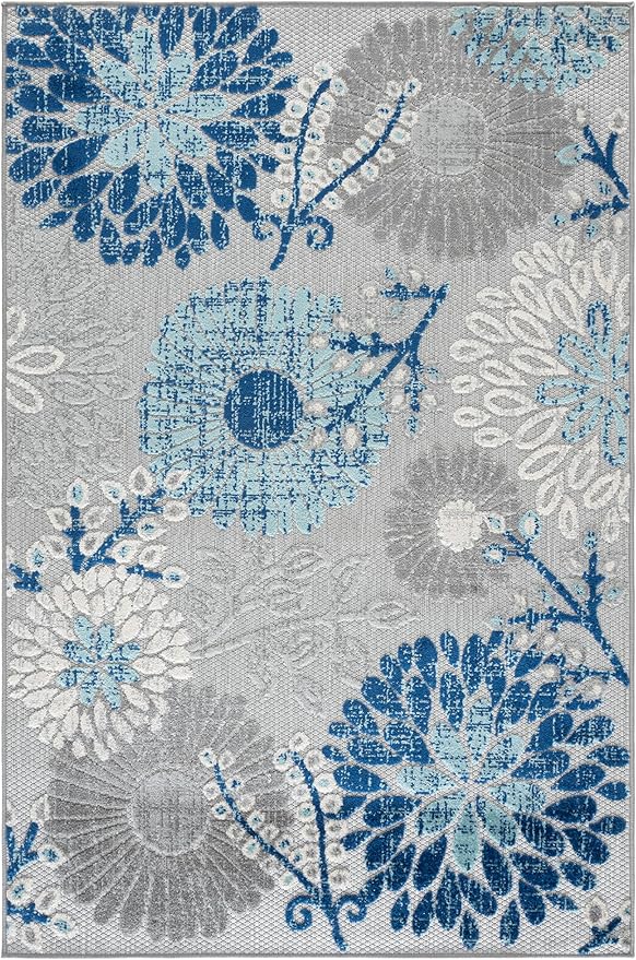 SAFAVIEH Washable Rug Outdoor Cabana Collection - 4' x 6', Grey & Blue, Non-Shedding & Easy to Clean, Ideal for Patio, Backyard, Mudroom (CBN832F)