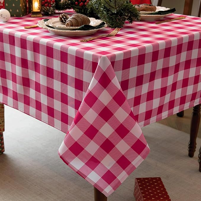Waterproof Plaid Tablecloth Fabric - Square 58x58 Inch Classic Gingham Checker Valentines Table Cloth for Indoor/Outdoor Use - Valentine's Tabletop Cover for Picnics, BBQs, and Parties