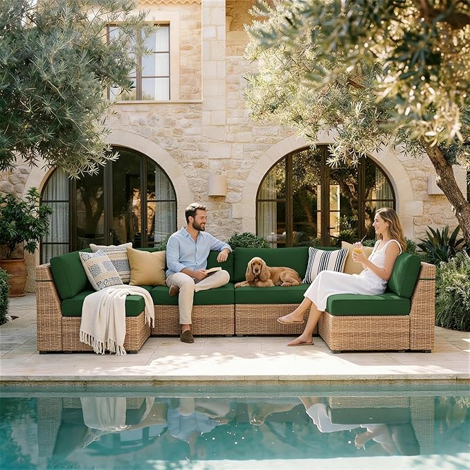 Outdoor Replacement Cushions for Patio Furniture, 5" Foam High-Density, 14-Piece Water-Resistant Outdoor Cushion for 6-Seat Sectional Patio Conversation Sets, Liner&Cover