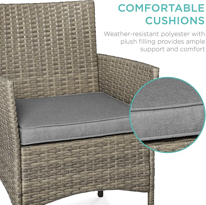 Best Choice Products 3-Piece Outdoor Wicker Conversation Bistro Set, Space Saving Patio Furniture for Garden w/Side Table - Taupe/Cement Gray