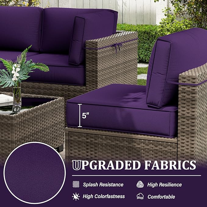 Outdoor Furniture Replacement Cushions, 5" Foam Foam High-Density, Fits 6-seat Sectional Rattan Conversation Set, 14 Piece Patio Water-Resistant Replacement Sofa Cushions, Liner&Cover