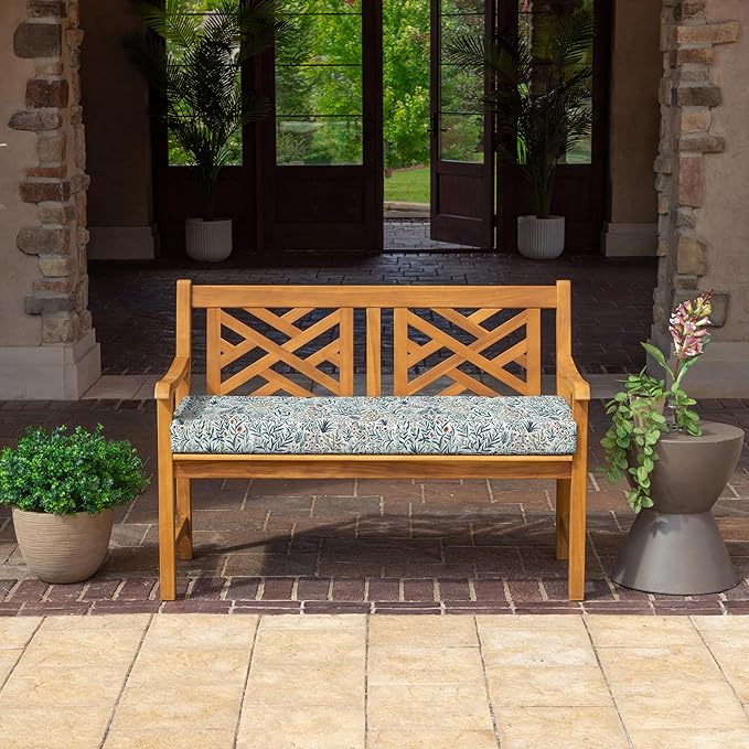 Arden Foam Outdoor Bench Cushion, 48 x 18, Made with ProFoam, Rain-Proof, Fade Resistant, Pistachio Botanical