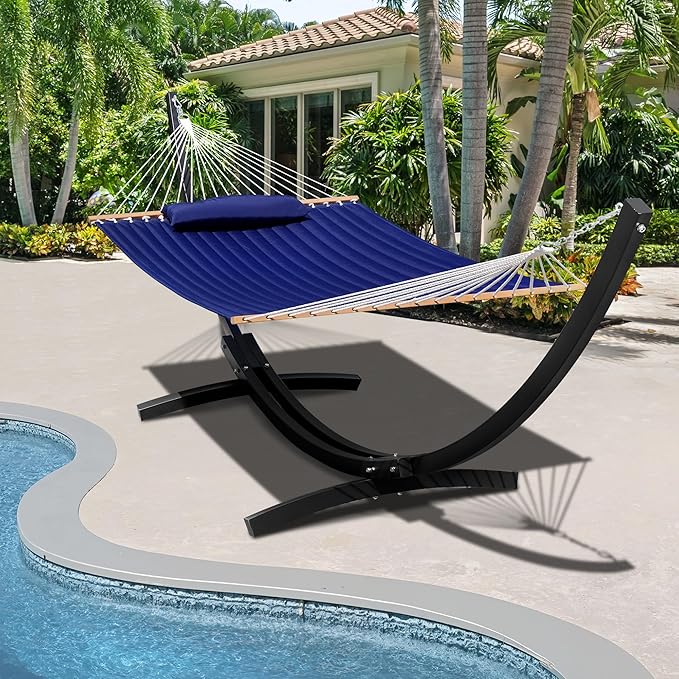 Lazy Daze Hammocks 13.5 Ft Heavy Duty Steel Arc Hammock Stand with Carabiner and Chain, 2 Person Weather-Resistant Curved Stand for Outside, Backyard, Patio, 500 Lbs Capacity, Black