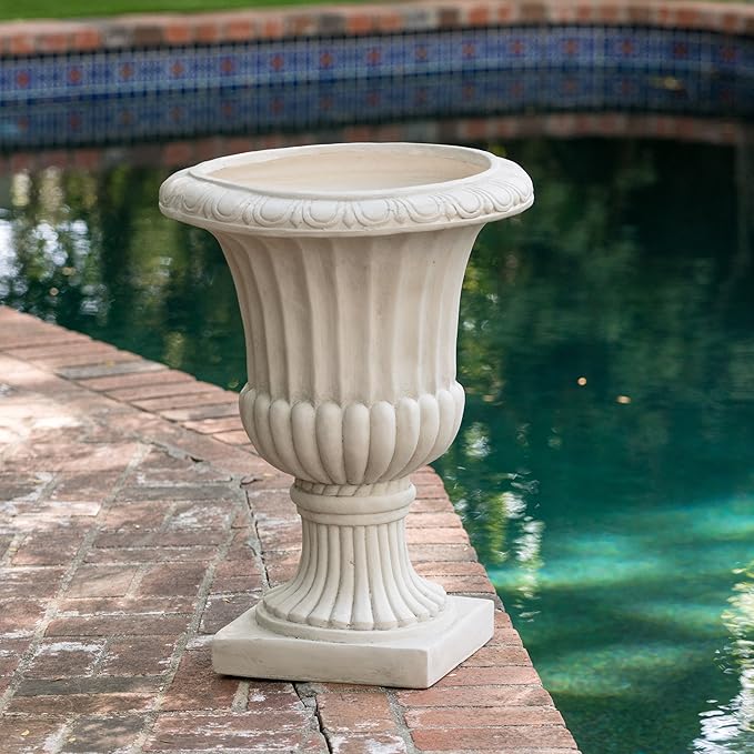 Merax 26.5 Inches Italian Urn Planter, Antique Garden Urn for Patio & Indoor Decor, Handmade Classic Planter, Antique White