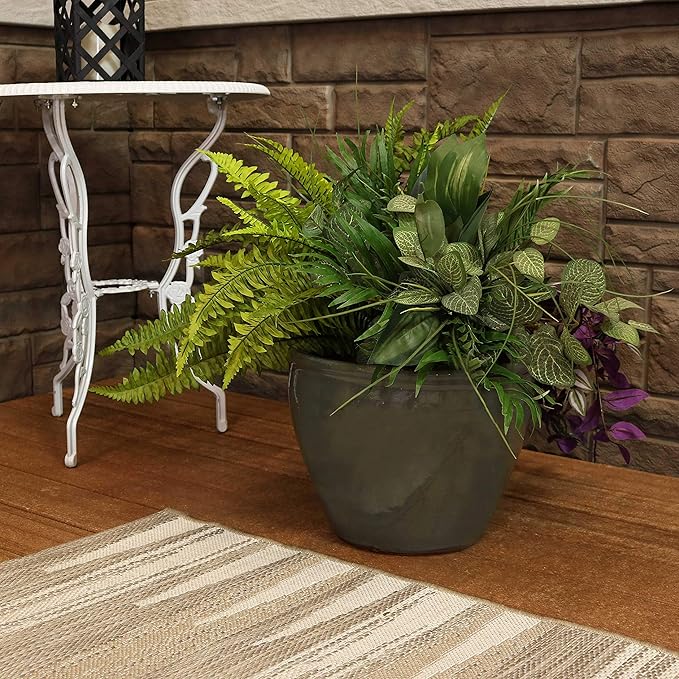 Sunnydaze Large Ceramic Plant Pot - Round Outdoor Glazed Ceramic Planter Pot with Drainage - Chalet - Gray - 14.5"