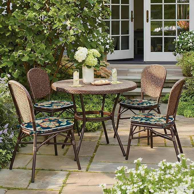 Outdoor Chair Cushions Set of 2, Water Resistant Patio Chair Pads with Ties, Seat Cushions for Home Garden Furniture Decoration, 16"x17", Peacock Blue
