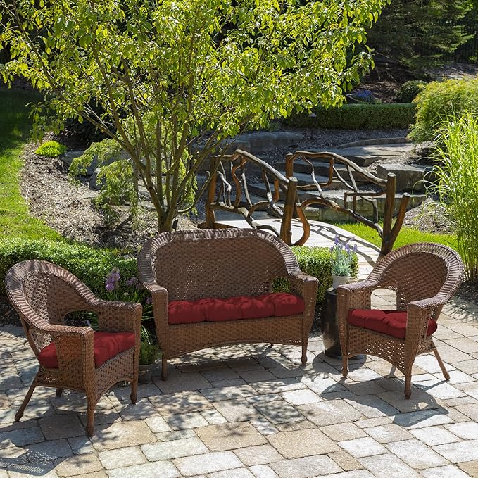 Arden Indoor/Outdoor Rocking Chair Or Wicker Chair Cushion, 2-Pack, 20 x 18, Water Repellent, Rain Proof, Fade Resistant Cushion for Rocking Or Rounded Back Chair Ruby Red Leala