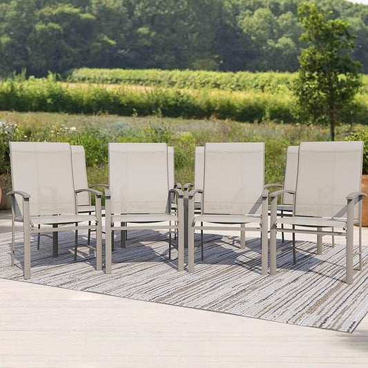 Outdoor Dining Chairs Set of 8, Patio Chairs with Metal Frame & Textilene Fabric, Perfect for Patio Garden Deck