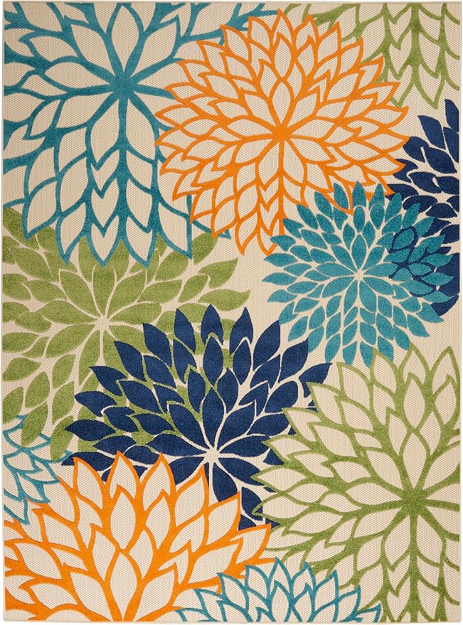 Nourison Home Aloha Indoor/Outdoor Multicolor 7'10" x 10'6" Area Rug, Tropical, Botanical, Easy Clean, Non Shedding, Bed Room, Living Room, Dining Room, Deck, Backyard, Patio (8x10)