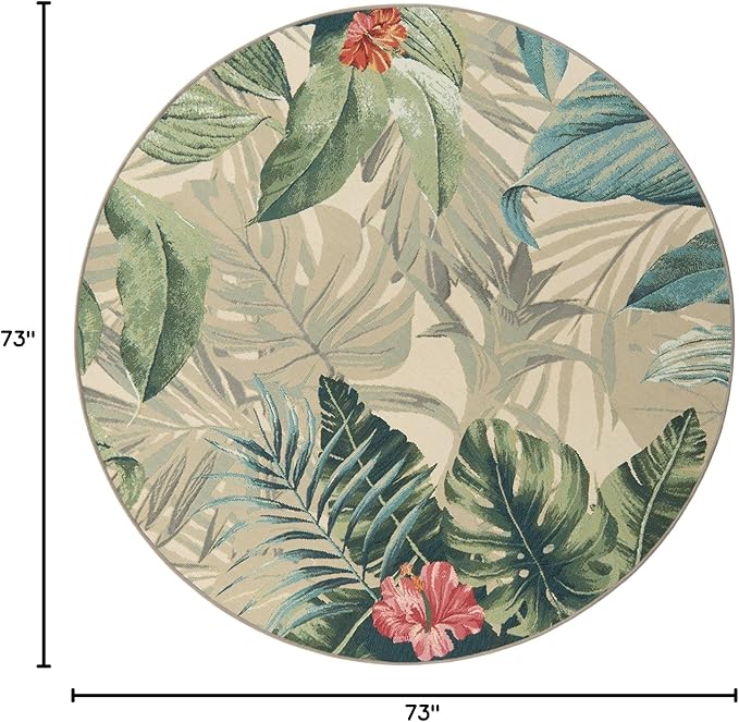 Unique Loom Outdoor Botanical Collection Area Rug - Kula (6' 1" Round, Multi/ Gray)