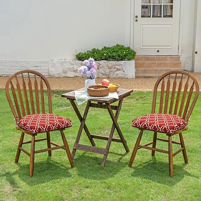HARBOREST Outdoor Chair Cushions Set of 2, Water Resistant Patio Chair Cushions with Ties, Outdoor Seat Cushions for Patio Furniture, 17"x16"x2", Wine Red Geometry