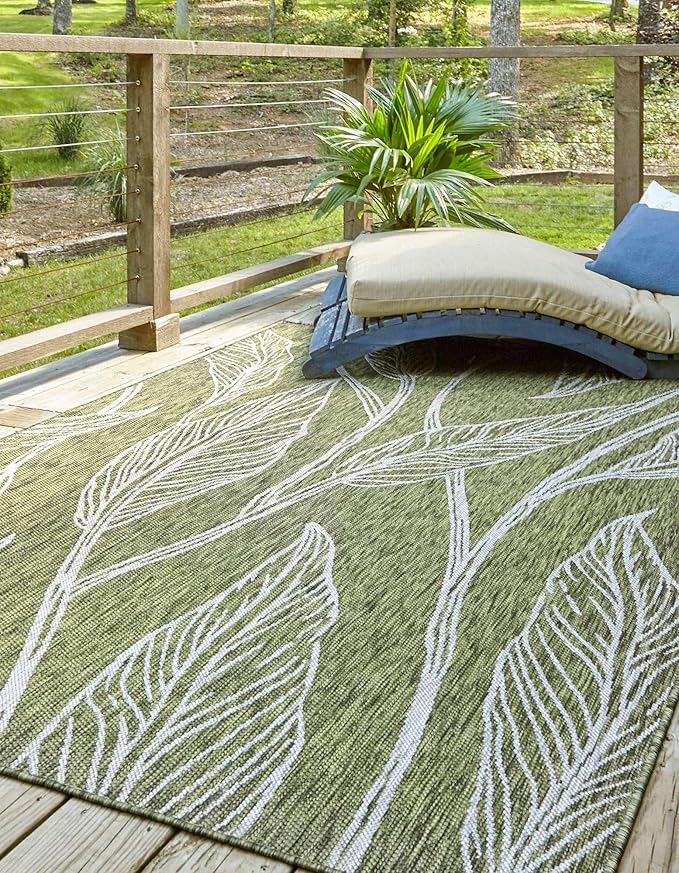 Unique Loom Outdoor Botanical Collection Area Rug - Leaf (2' x 3' 1" Rectangle Green/Ivory)