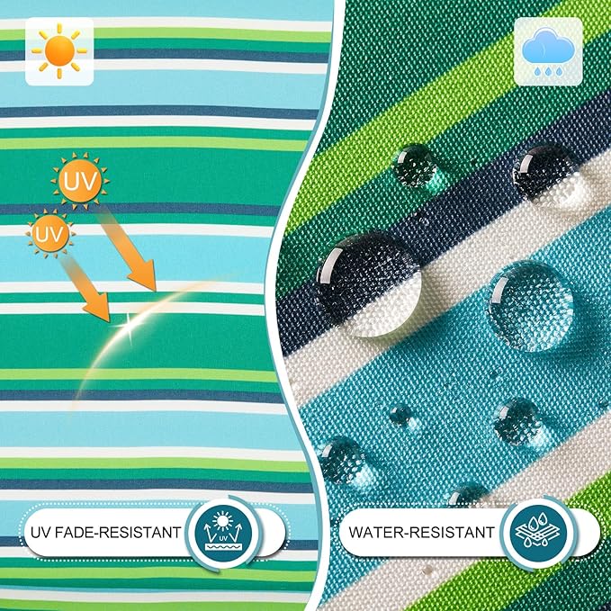 Basic Beyond Outdoor Chair Cushions Set of 4, Square Corner Outdoor Cushions for Patio Furniture, Water Resistant Patio Chair Cushions with 2 Ties, 18.5x16x3, Pinstriped Green