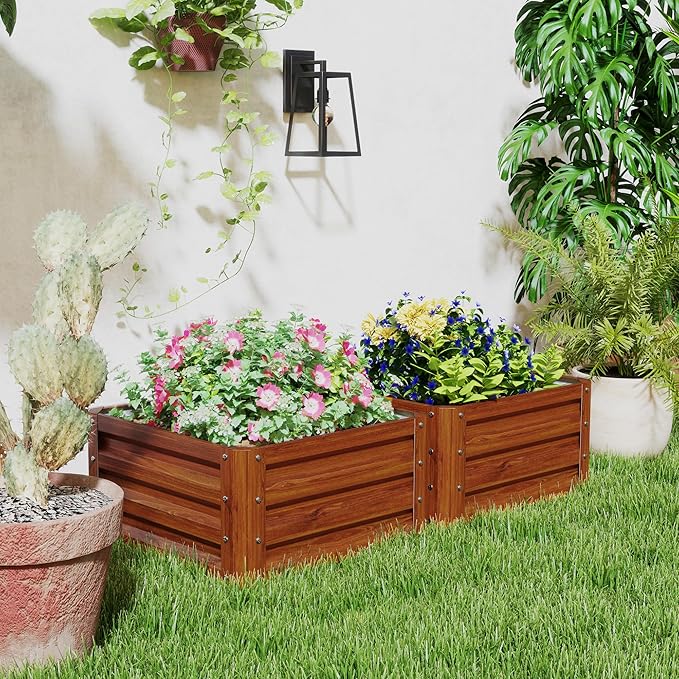 Outsunny 2 Piece Galvanized Raised Garden Bed, 2' x 2' x 1' Metal Planter Box, for Growing Vegetables, Flowers, Herbs, Succulents, Brown