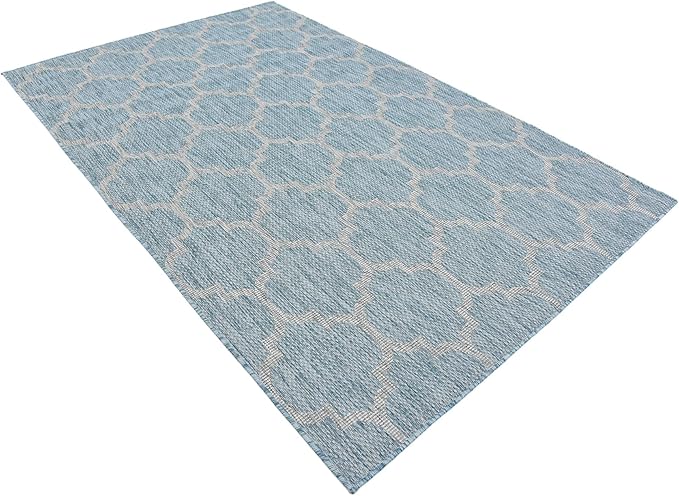 Unique Loom Outdoor Trellis Collection Area Rug (5' 1" x 8' Rectangle, Aquamarine/ Gray)