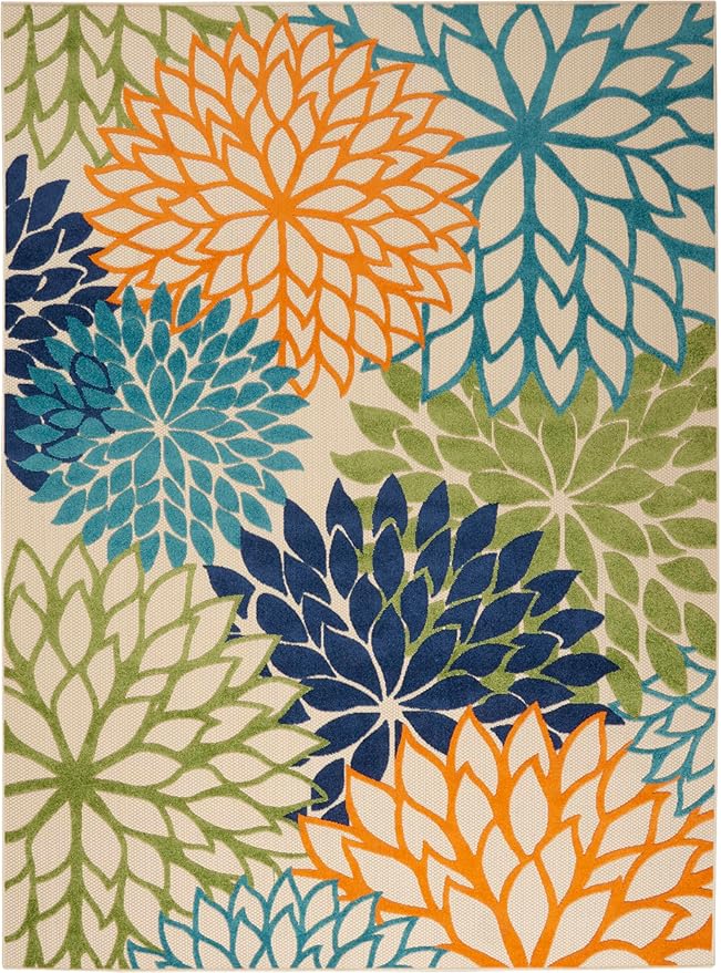 Nourison Home Aloha Indoor/Outdoor Multicolor 7' x 10' Area Rug, Easy Cleaning, Non Shedding, Bed Room, Living Room, Dining Room, Deck, Backyard, Patio (7x10)