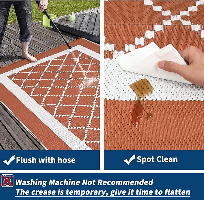 Outdoor Rug 10x20 Waterproof Reversible Mat Indoor Outdoor Plastic Straw Rus Carpet All Weather Modern Trellis RV Mat Carpet for Patio Deck Balcony Pool Picnic Orange/White