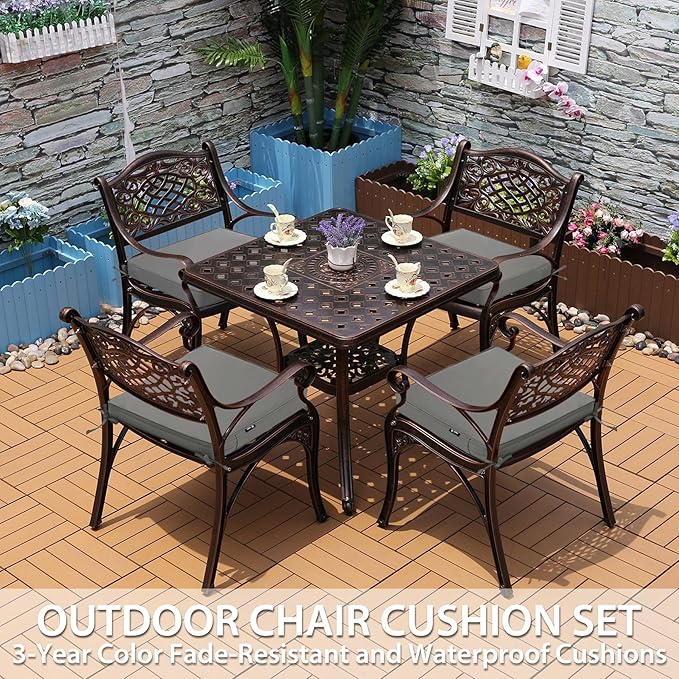 Favoyard Outdoor Chair Cushions 17"W x 16"D x 2"T Set of 4 Patio Chairs Cushions 3-Year Fade Resistant & Waterproof Cushions for Outdoor Furniture with Hidden Zipper, Attach Straps for Dining Chairs