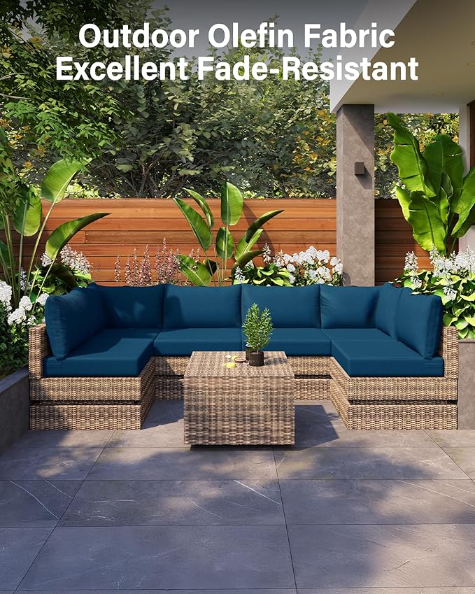 YEFU Outdoor Cushions for Patio Furniture: Replacement Cushions for Outdoor Furniture - Waterproof Couch Cushion - Fade-Resistant/Easy Clean - 14 Piece Sectional Cushion - Non-Slip/Storage Bag/Peacock