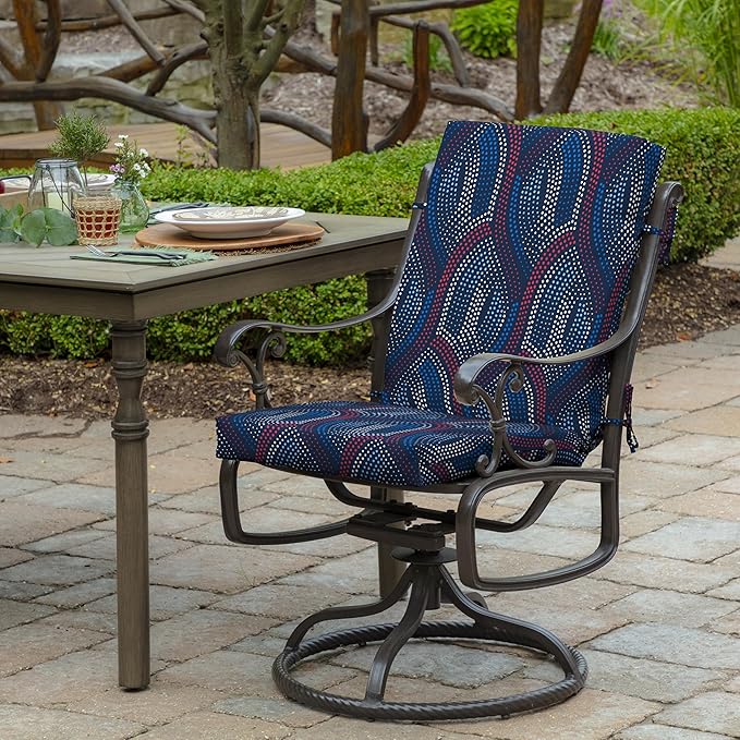 Arden 4-Pack Outdoor Patio Dining Chair Cushion, 20x44, Rain-Proof Seat Pad, Fade-Resistant Outdoor Cushion Sapphire Liberty Mosaic