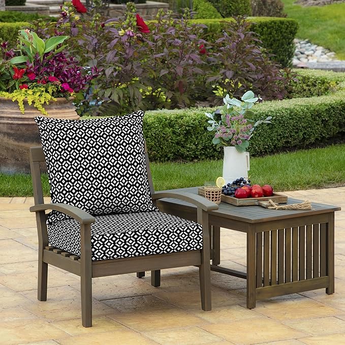 Arden Outdoor Deep Seat Cushion Set, 22 in x 24 in, Weather-Proof, Rain-Proof, Fade Resistant Patio Cushion Black Demi Tile