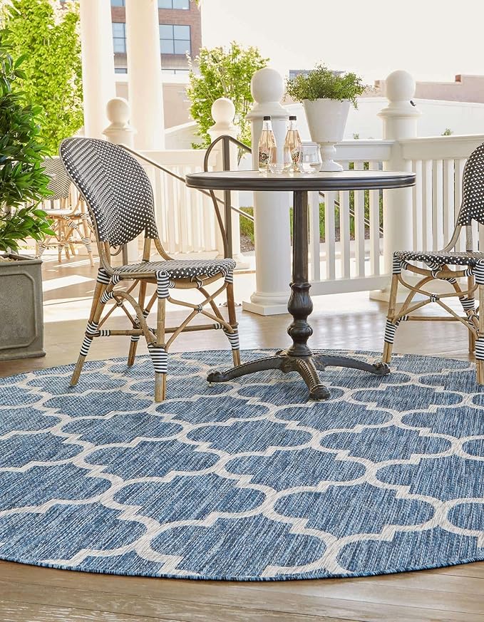 Unique Loom Outdoor Trellis Collection Area Rug - Trellis (Round 13' 0" x 13' 0", Navy Blue/ Ivory)