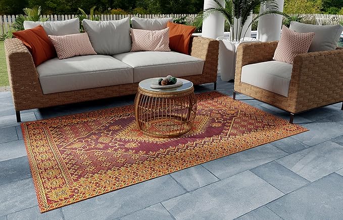 Mad Mats Traditional Outdoor Rug, Reversible Plastic Mat (4' x 6', Oriental Turkish - Rust)