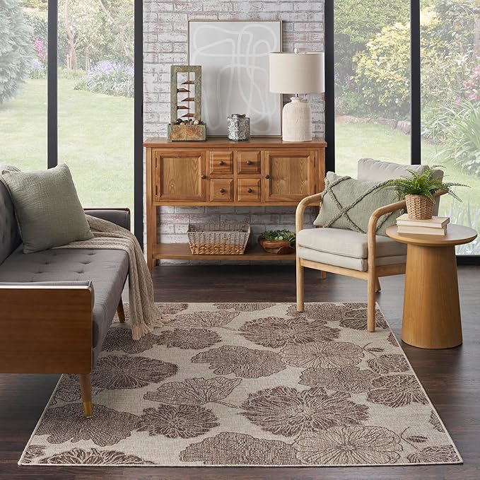 Nourison Home Garden Oasis Natural 6' x 9' Area Rug - Easy Clean, Non Shedding, Bed Room, Living Room, Dining Room, Kitchen (6' x 9')