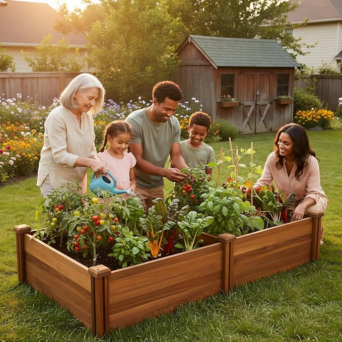 Durable Wooden Planter Box Outdoor – Natural Acacia Wood Raised Bed for Diverse Planting – Elevated Garden Box for Vegetables – Promotes Better Drainage – Sturdy Garden Bed (47x25x10 IN)