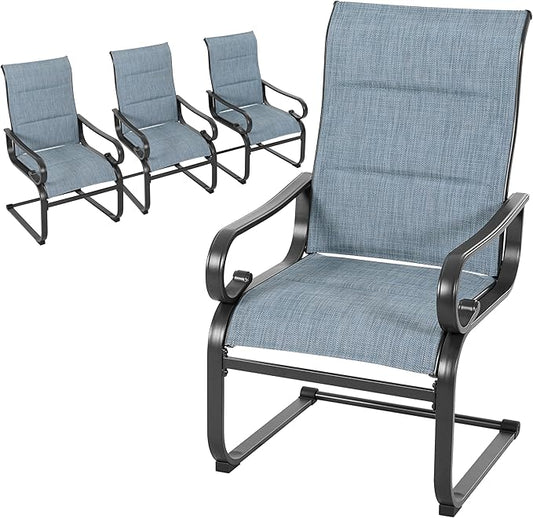 NUU GARDEN Patio Dining Chairs Set of 4, All Weather Outdoor Padded Textilene Patio Chairs， Powder-Coated Metal Frame Patio Furniture for Backyard Garden Poolside Lawn, Blue and Black