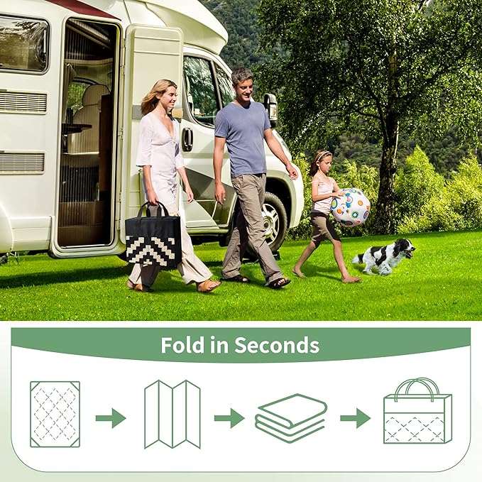 GENIMO Outdoor Rug for Patio Clearance, 9'x18' Waterproof Camping Mat, Reversible Plastic Straw Rugs for RV, Camper, Balcony, Backyard, Picnic, Deck (Black & Beige)