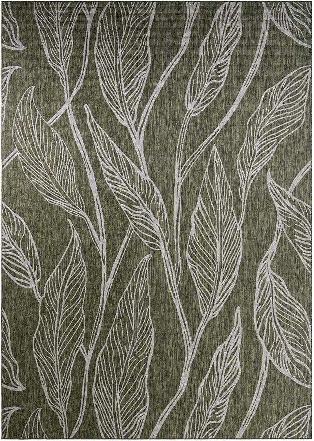 Unique Loom Outdoor Botanical Collection Area Rug - Leaf (10' x 14' 1" Rectangle Green/Ivory)