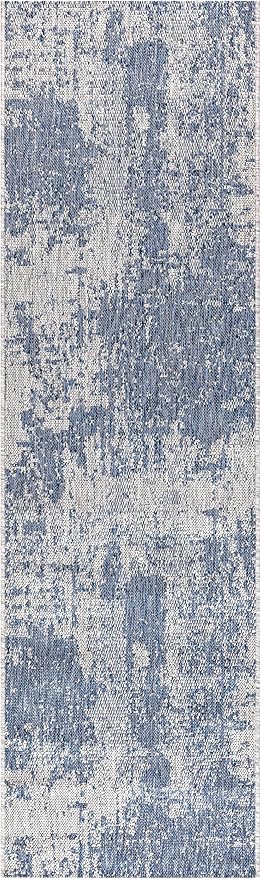 Keen Home Design Terrace Outdoor Runner Rug - 26"x91" Washable Indoor/Outdoor Rug for Patio, Kitchen, Balcony, Beach, Garden, Deck and Porch, Size: 2'2" x 7'7", Abstract Navy