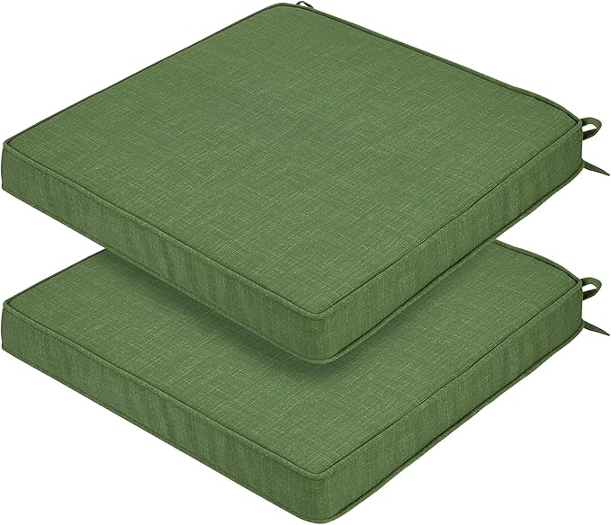 FUNHOME Indoor/Outdoor Chair Cushions Set of 2, 18 x 18 x 2.5 Inch Square Corner Outdoor Cushions for Patio Furniture,2 Packs Patio Chair Cushions with Ties-Moss Green