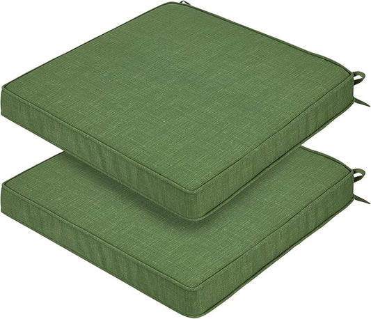 FUNHOME Indoor/Outdoor Chair Cushions Set of 2, 18 x 18 x 2.5 Inch Square Corner Outdoor Cushions for Patio Furniture,2 Packs Patio Chair Cushions with Ties-Moss Green