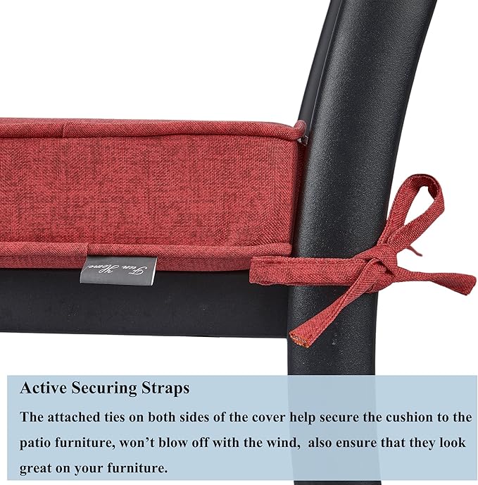 FUNHOME Indoor/Outdoor Chair Cushions Set of 2, 18 x 18 x 2.5 Inch Square Corner Outdoor Cushions for Patio Furniture,2 Packs Patio Chair Cushions with Ties-Sangria Red